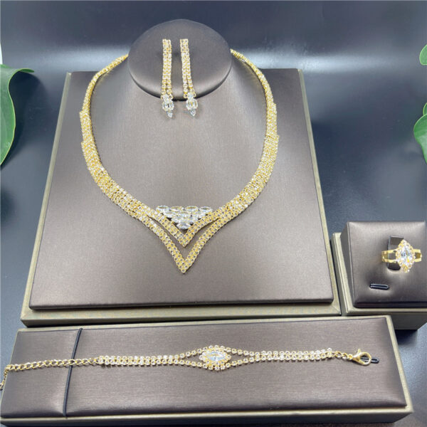 Fashion Luxury Rhinestone Earrings Necklace Ring Bracelet Four Piece Chain - Image 5