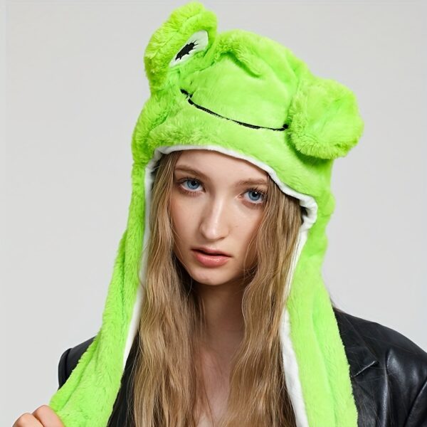 Cute Animal Moving Ear Hat Cute Panda Dog Frog Puppy Plush Hats Halloween Cosplay Party Earflap Hat For Women - Image 4