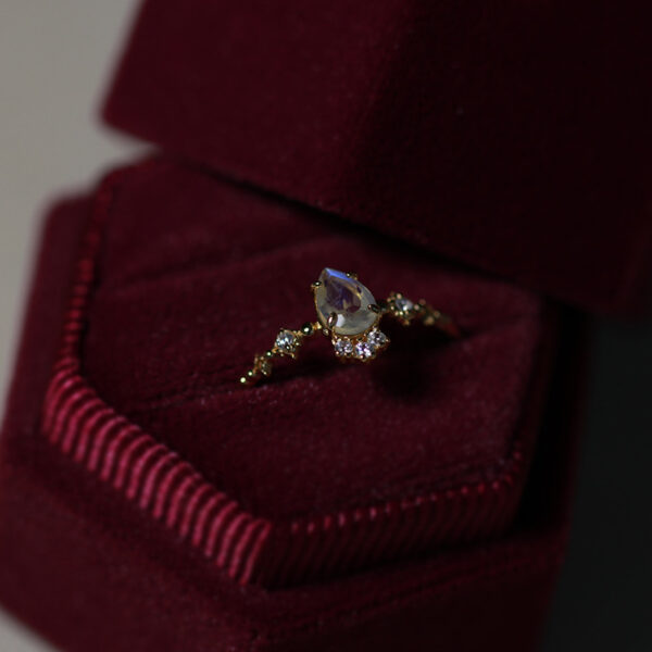 Silver Gold Plated Natural Blue Moonstone Ring - Image 5