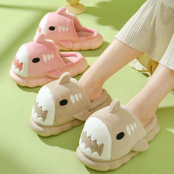 Winter Shark Slippers Fashion Thick Bottom Garden Home Shoes Indoor Non-slip Furry Warm Couple Cotton Slippers Women Men - Image 3