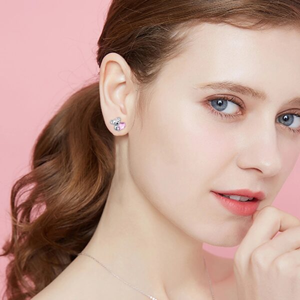 925 Sterling Silver Koala Bear Cute Animal Hypoallergenic Heart Crystal Earrings Jewellery - Image 4