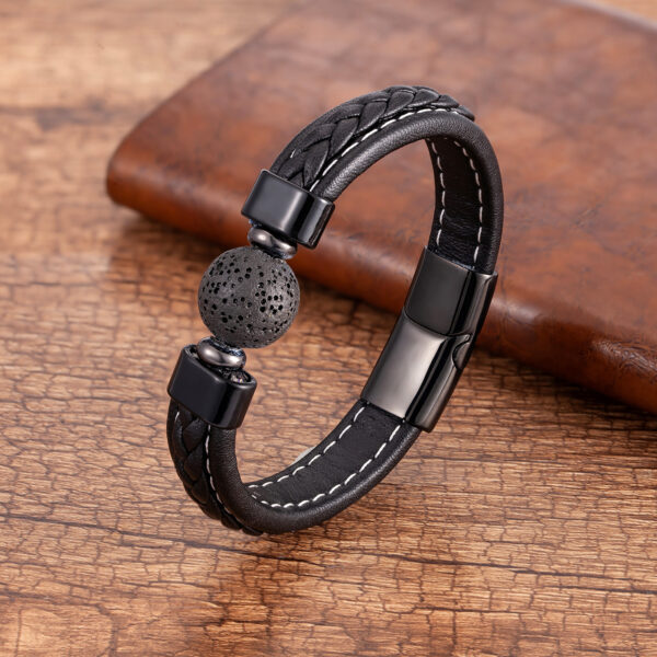 Stainless Steel Magnet Buckle Braided Leather Cord Bracelet - Image 4