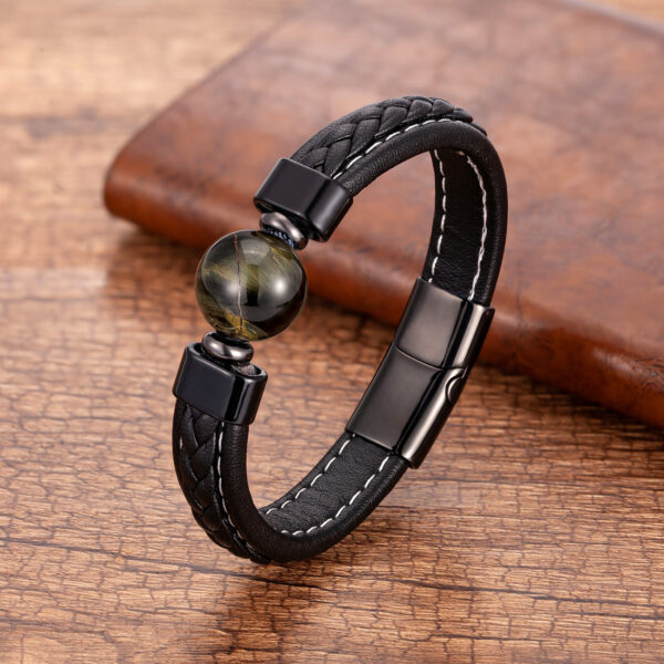Stainless Steel Magnet Buckle Braided Leather Cord Bracelet - Image 2