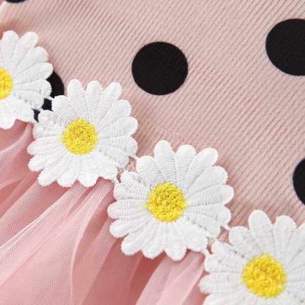 Girl's Polka Dot Dress with Daisy Appliques - Image 6