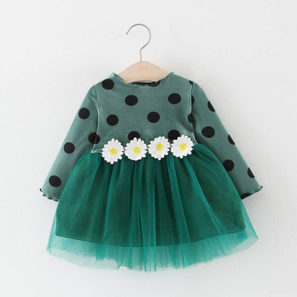 Girl's Polka Dot Dress with Daisy Appliques - Image 3