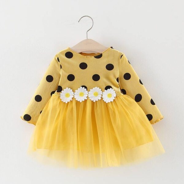 Girl's Polka Dot Dress with Daisy Appliques - Image 2