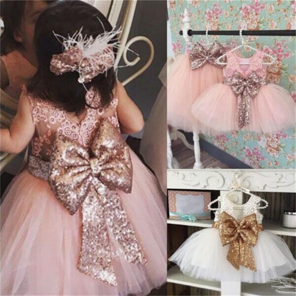 Girl's Sequined Bow Dress - Image 2