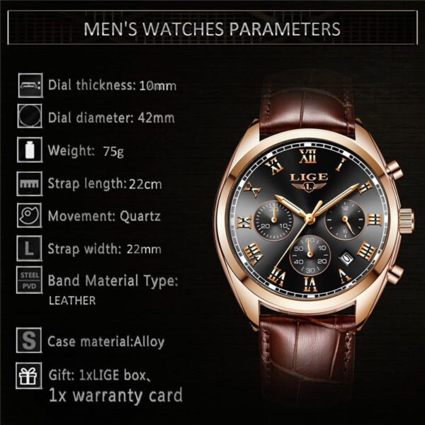 Men's Luxury Waterproof 24 Hour/Date Quartz Watch - Image 7