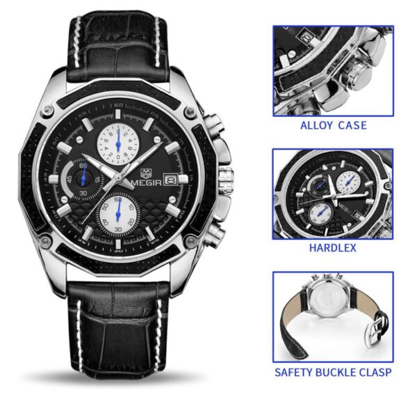 Quartz Wristwatches for Men with Leather Strap and Chronograph - Image 6