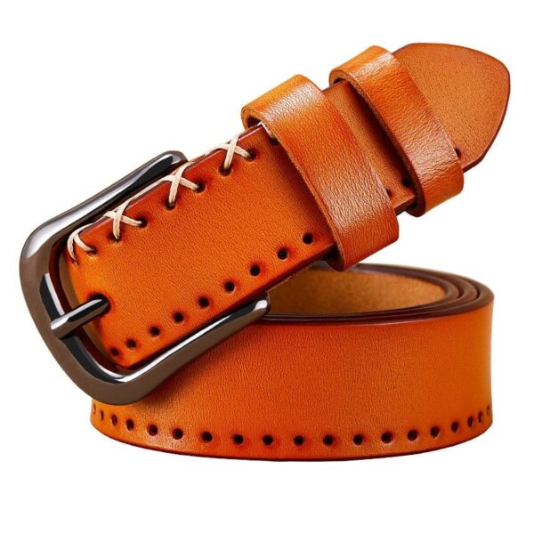 Women's Long Leather Belt - Orange, 95 cm / 37.40 inch