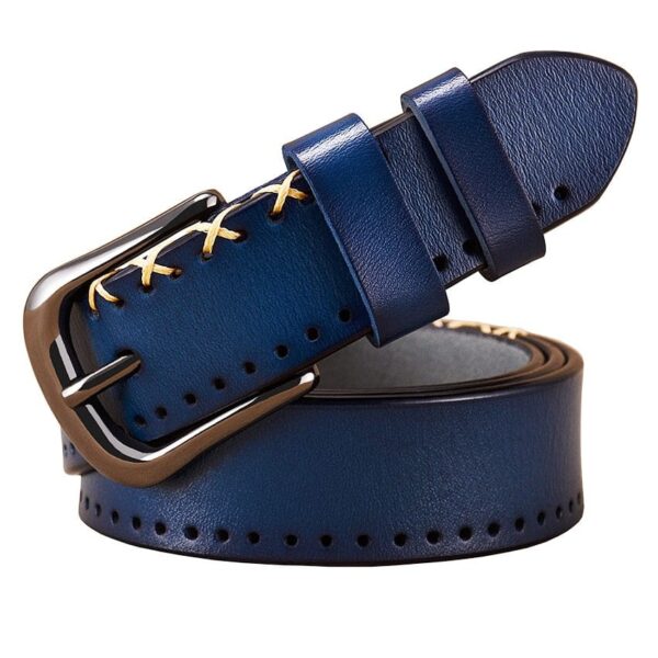 Women's Long Leather Belt - Dark Blue, 95 cm / 37.40 inch