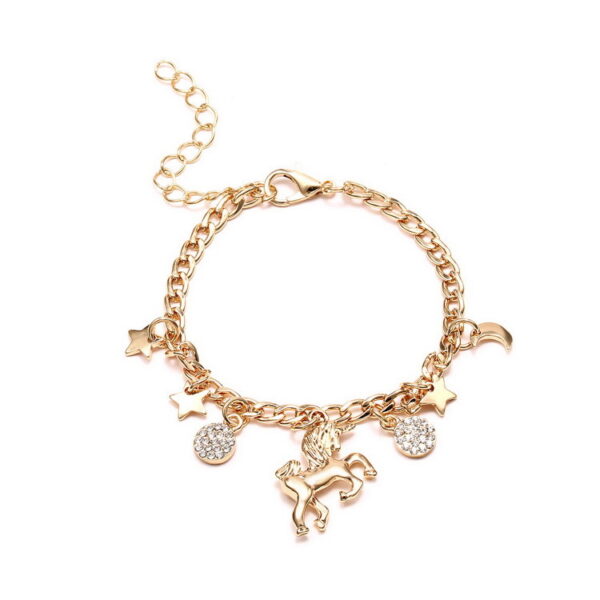 Trendy Alloy Silver Gold Color Unicorn Charms Bracelet With Moon Star Charms Cute Anime Bracelet For Woman Girls Gift - Image 8