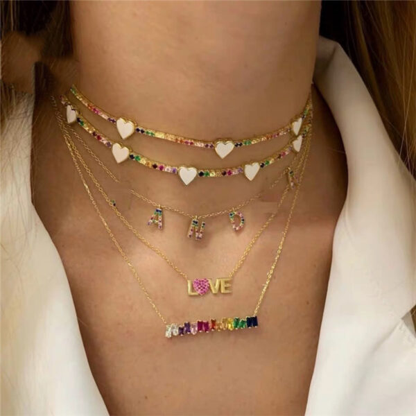 Rainbow gemstone and diamond clavicle chain