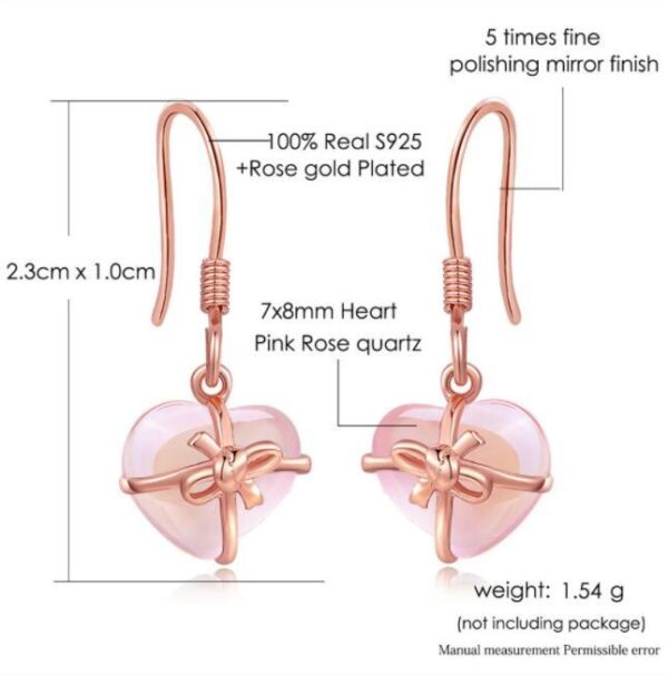 Fine Jewelry Earrings Girl Heart 100 Natural Rose Quartz 925 Sterling Silver Bowknot Jewelry Earrings
