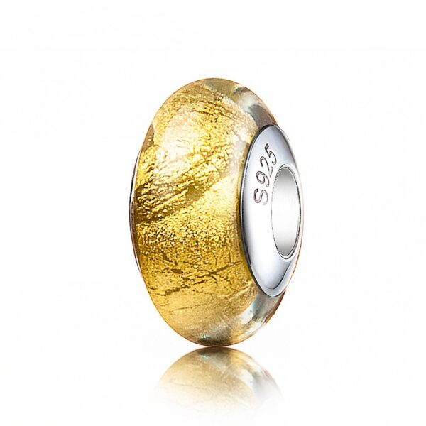 925 silver tube 24kt golden glass transfer beads