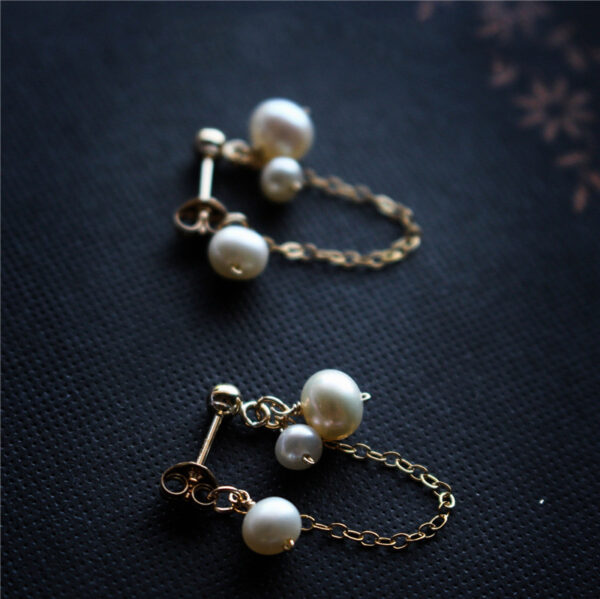 Freshwater Pearl Fringe Stud Earrings - Image 4
