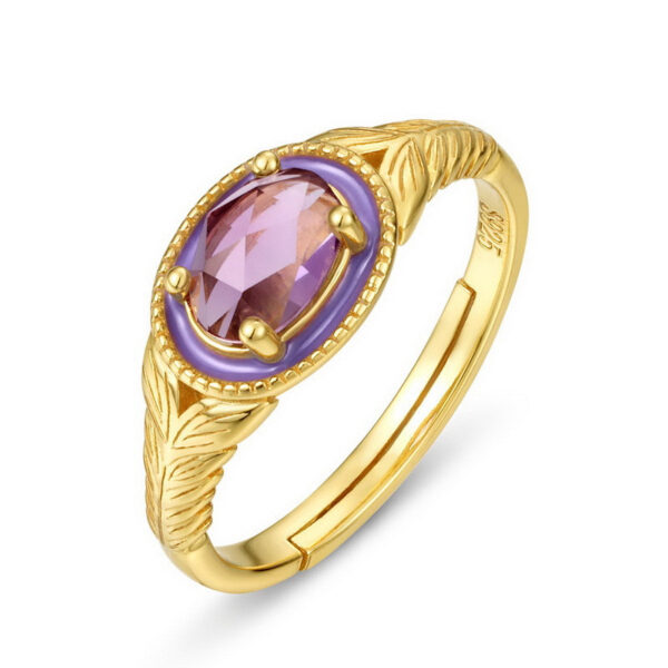 Gold Plated Vintage Band Amethyst Flower Ring