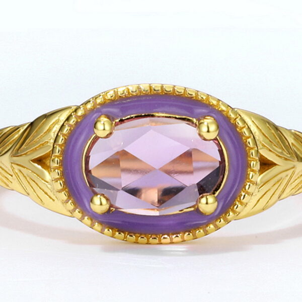 Gold Plated Vintage Band Amethyst Flower Ring - Image 4