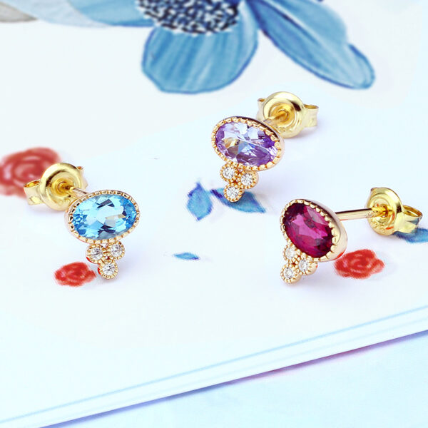 Vintage Earrings 925 Sterling Silver Garnet Blue Topaz Stud Earrings - Image 4