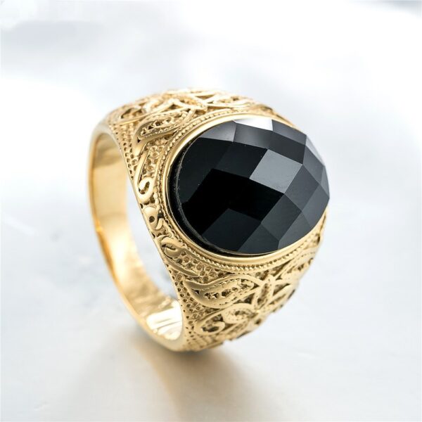 Personalized Retro Carved Gemstone Titanium Steel Ring - Image 4