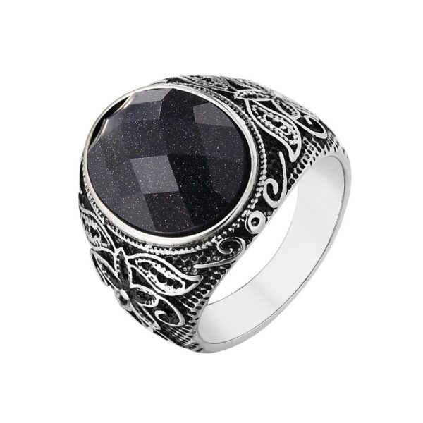 Personalized Retro Carved Gemstone Titanium Steel Ring - Image 5