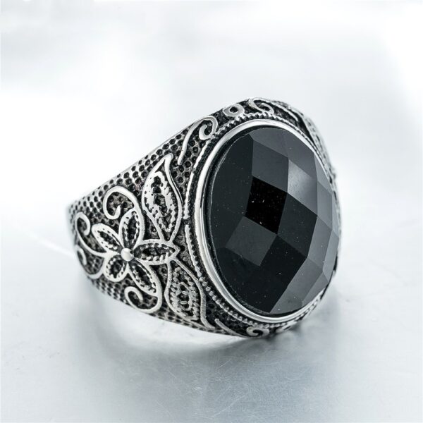 Personalized Retro Carved Gemstone Titanium Steel Ring - Image 3