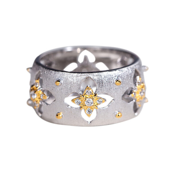 Silver Plated Gold Ring with Zircon Hollowed Out Elegant Women's Ring - Image 4