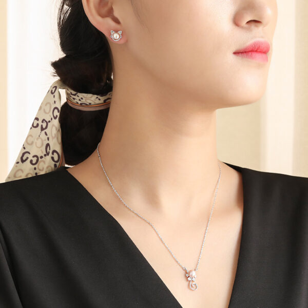 Wholesale Women Freshwater Cat Pendant 925 Sterling Silver Necklace And Earing Pearl Jewelry Sets - Image 8