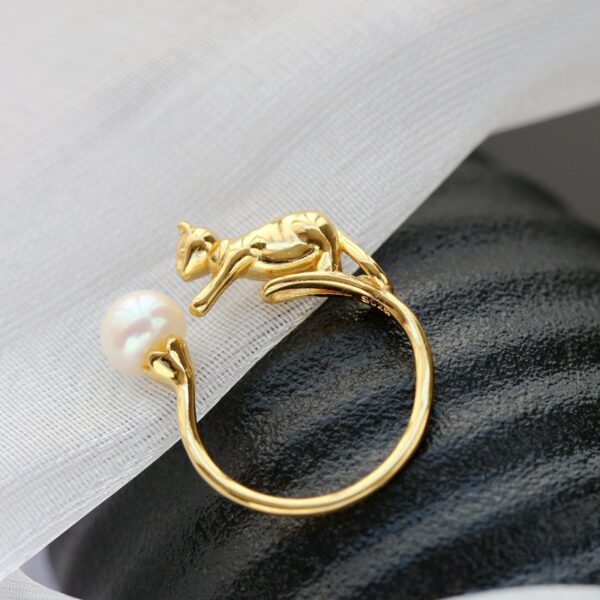 Nafu Court Silver Jewelry Wholesale Fashion Lovely Cat Silver Ring Set With Natural Freshwater Pearl 925 Sterling Silver Ring - Image 4