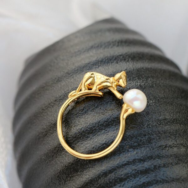 Nafu Court Silver Jewelry Wholesale Fashion Lovely Cat Silver Ring Set With Natural Freshwater Pearl 925 Sterling Silver Ring - Image 5