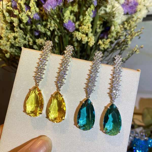 Fine Zirconium Arrangement Yellow Sapphire Personality Silver Needle All-match Female Drop-shaped Earrings - Image 3