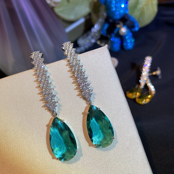 Fine Zirconium Arrangement Yellow Sapphire Personality Silver Needle All-match Female Drop-shaped Earrings - Image 4