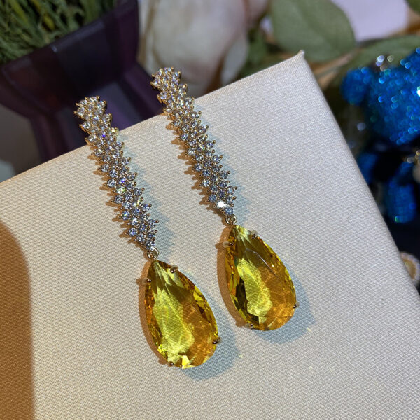 Fine Zirconium Arrangement Yellow Sapphire Personality Silver Needle All-match Female Drop-shaped Earrings - Image 5