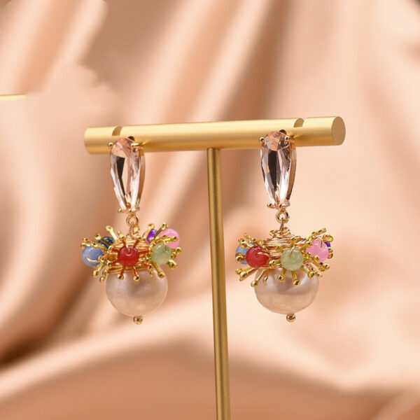 GLSEEVO Natural Water White Pearl Drop Earring 925 Sterling Silver For Women Girls Pendant Colorful Fine Jewelry GE0818