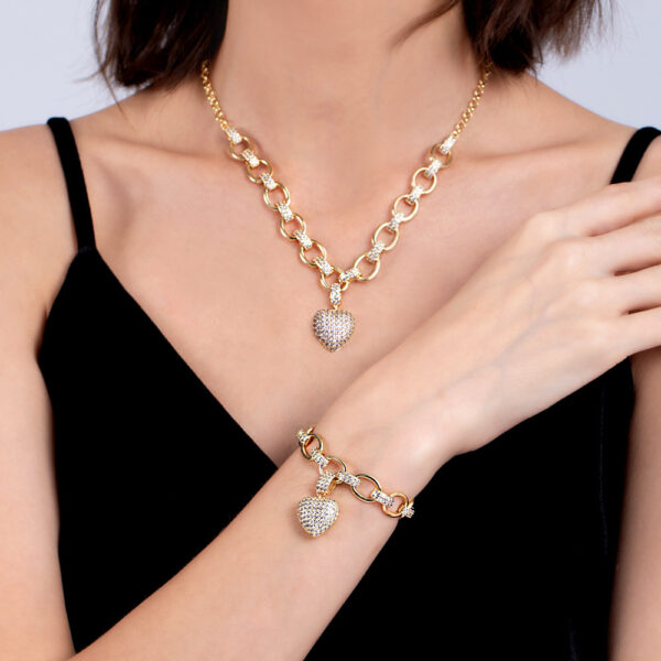 Luxury Gold Color Jewelry Set Cubic Zirconia Heart Bracelets Choker Necklace Sets For Women Wedding Bridal Jewelry Bijoux Femme - Image 2