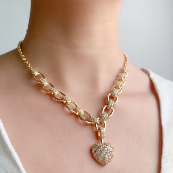 Luxury Gold Color Jewelry Set Cubic Zirconia Heart Bracelets Choker Necklace Sets For Women Wedding Bridal Jewelry Bijoux Femme - Image 6
