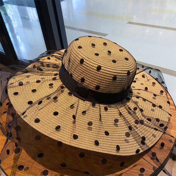 Wide Brim Beach Polka Dot Mesh Large Oversized Straw Hats For Women - Image 4