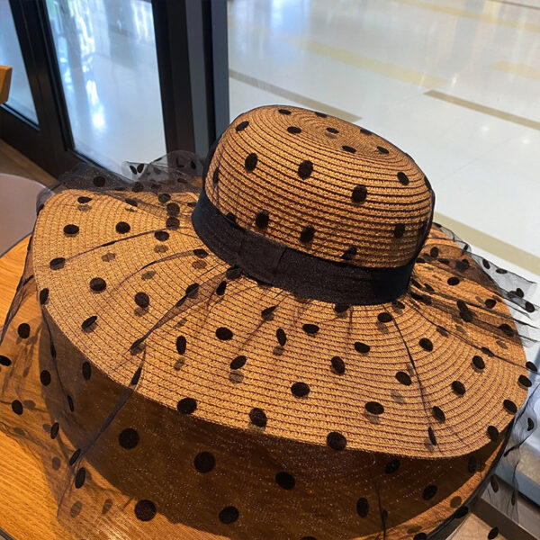 Wide Brim Beach Polka Dot Mesh Large Oversized Straw Hats For Women - Image 3