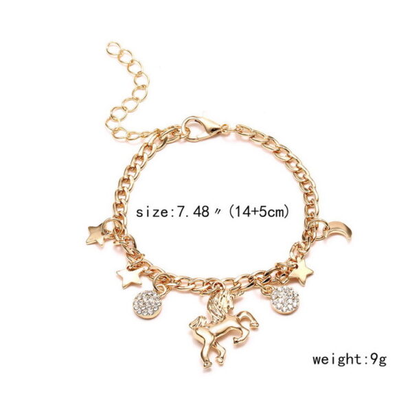 Trendy Alloy Silver Gold Color Unicorn Charms Bracelet With Moon Star Charms Cute Anime Bracelet For Woman Girls Gift - Image 4