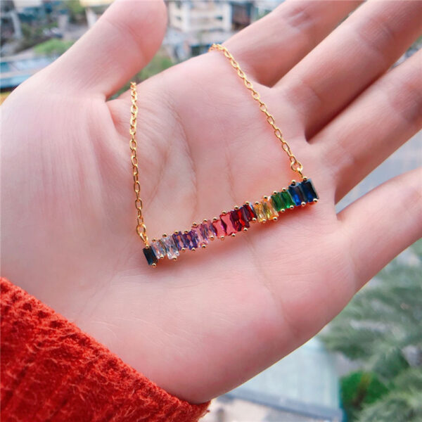 Rainbow gemstone and diamond clavicle chain - Image 4