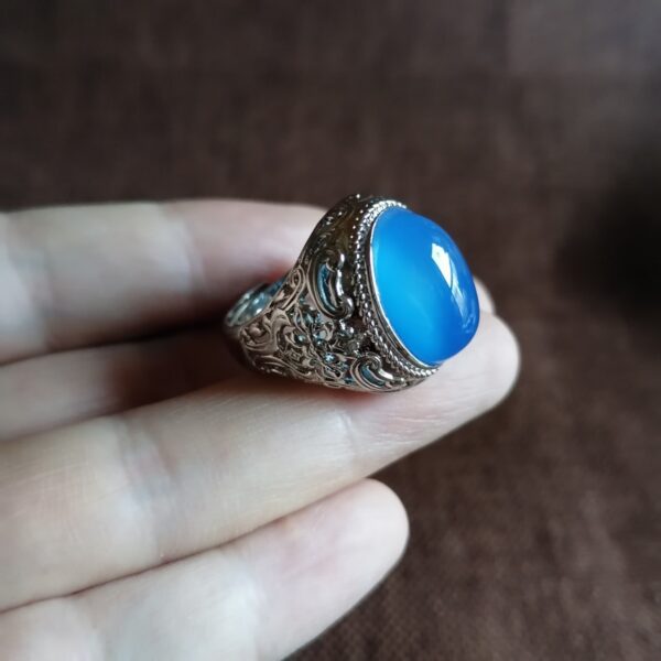 Chalcedony Gemstone Men's Ring Live Mouth - Image 5
