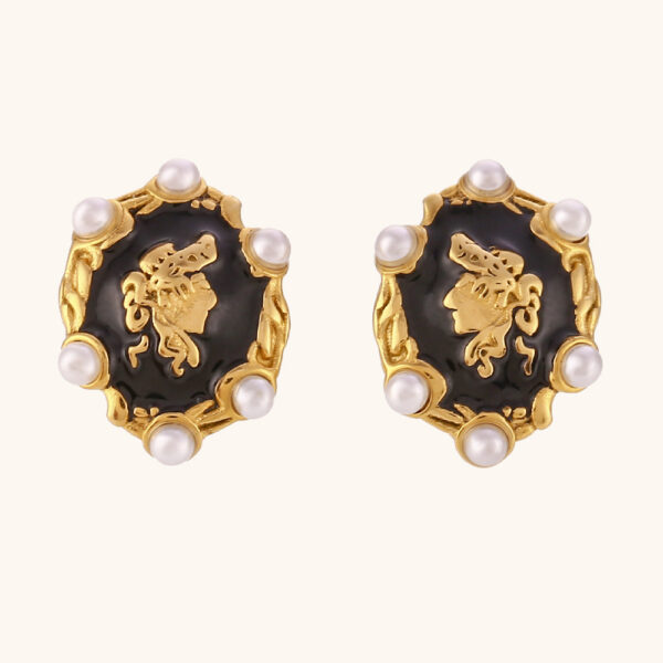 Special Interest Light Luxury Earrings Jewelry Vintage Pearl Portrait Dripping Stud Earrings - Image 2