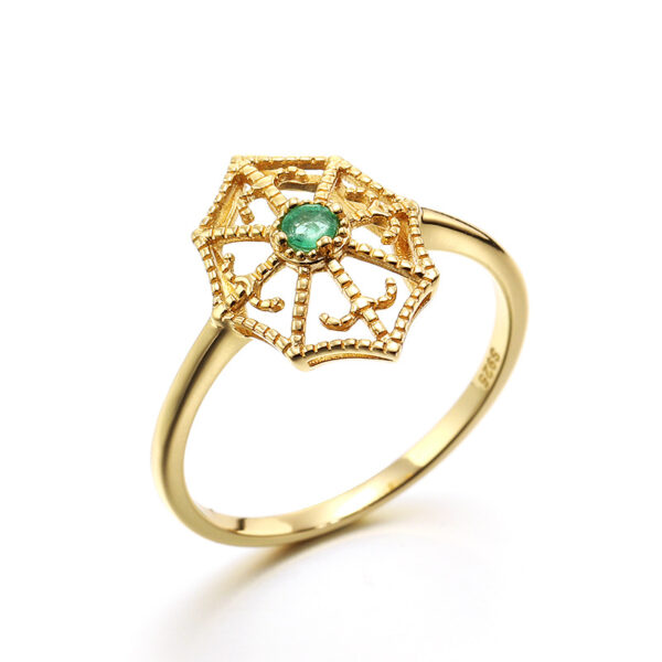 Women's Gold Plated Natural Emerald Gemstone Ring - Image 4