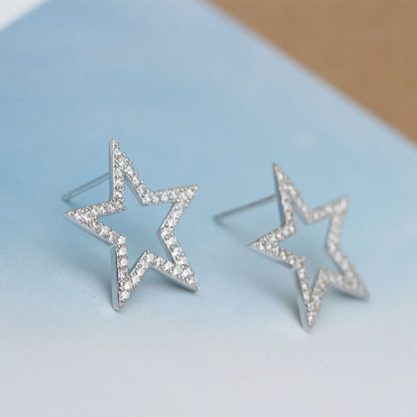 S925 sterling silver Japanese and Korean jewelry creative explosion models micro inlaid five-pointed star stud earrings earrings silver jewelry - Image 5