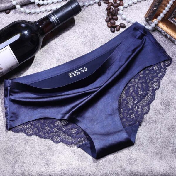 Women's Satin Lace Panties - Navy Blue, M