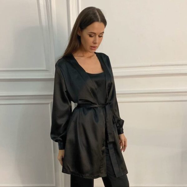 Lantern Sleeve Satin Robes Sleepwear - Image 2