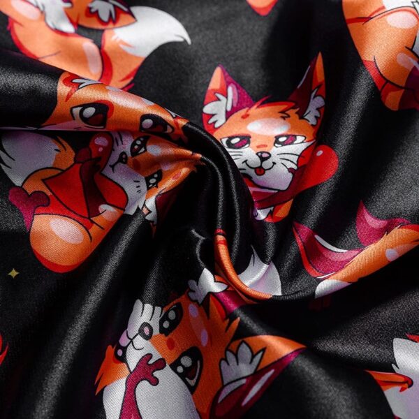 Fox Pyjamas Print Satin Robes With Sash - Image 5