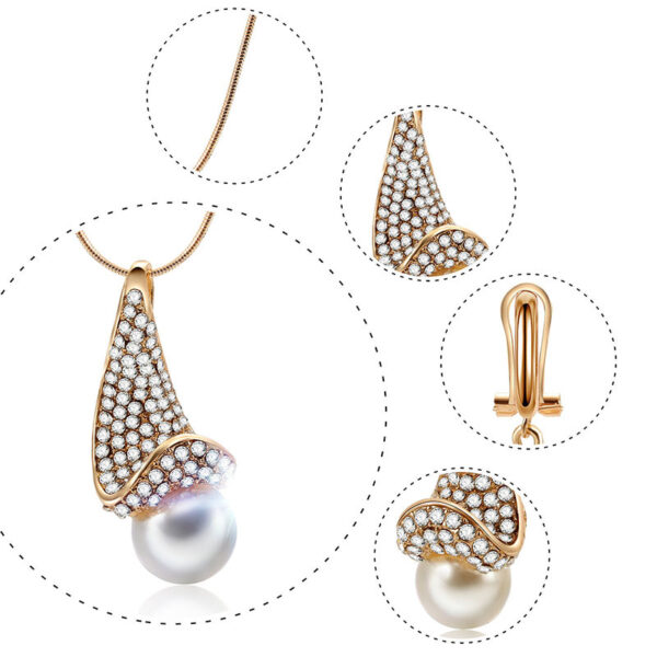 Fashion Simple Alloy Pearl Necklace Two-piece Earring Jewelry Set - Image 4