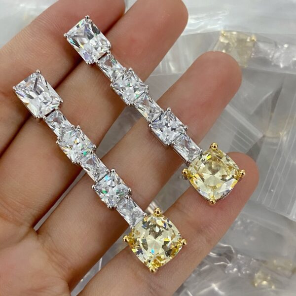 Radiant Trapezoidal Yellow Diamond Earrings For Women - Image 2