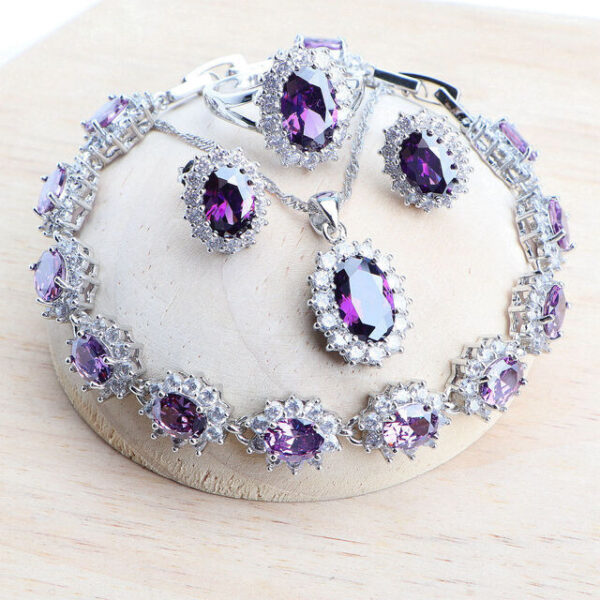 Silver 925 Women Bridal Jewelry Sets Blue Zirconia Costume - Image 3